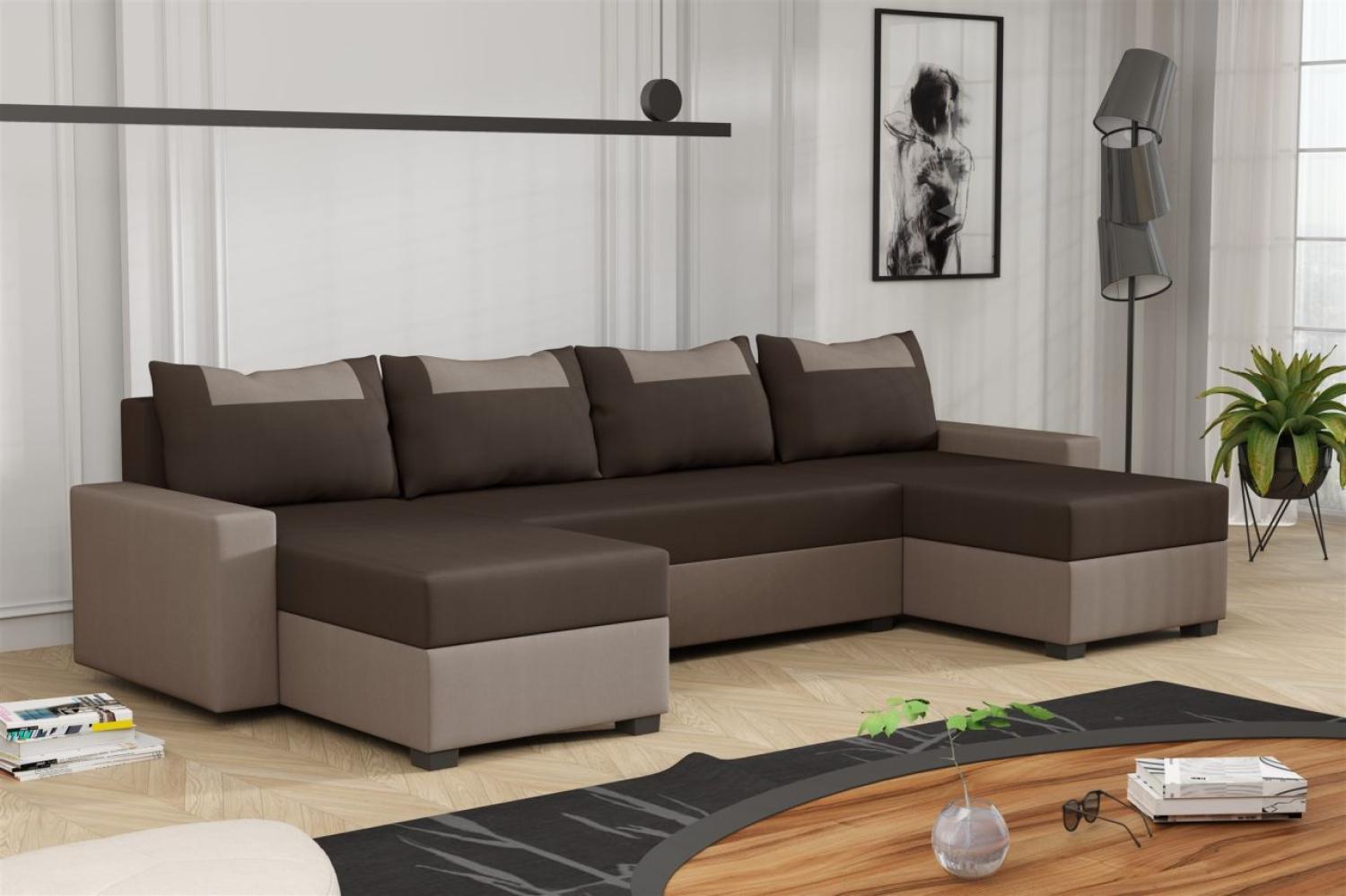 Wohnlandschaft Schlafsofa Sofa HEDVIG Stoff Manila Hellbraun- Dunkelbraun Bild 1