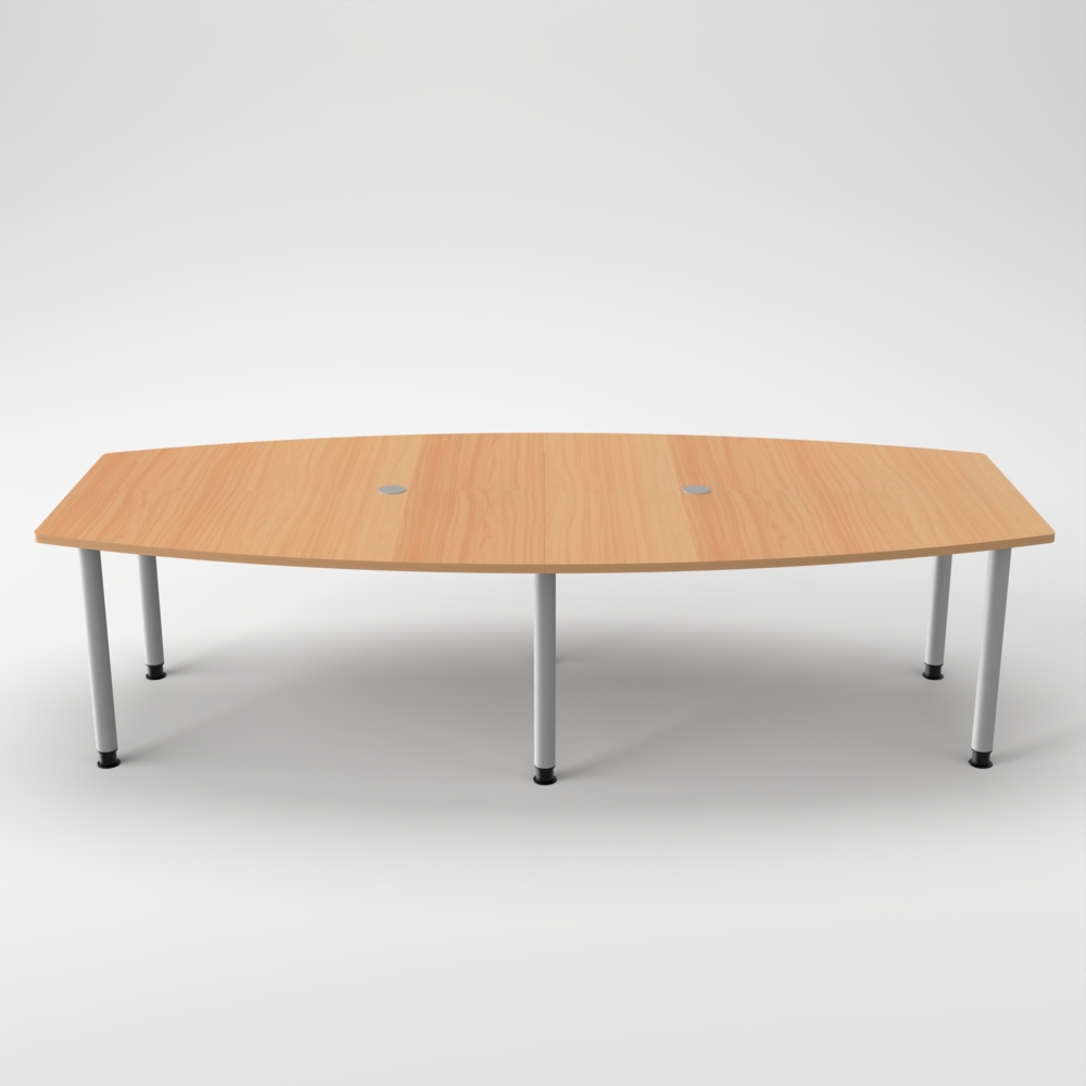 Rheinland Möbel Konferenztisch KONTI 280x130 cm – ovaler Besprechungstisch in Buche mit silbernen Rundrohrfüßen & 2 Kabelauslässen, erweiterbarer Meetingtisch für 8–10 Personen, moderner XXL-Tisch fürs Büro Bild 1