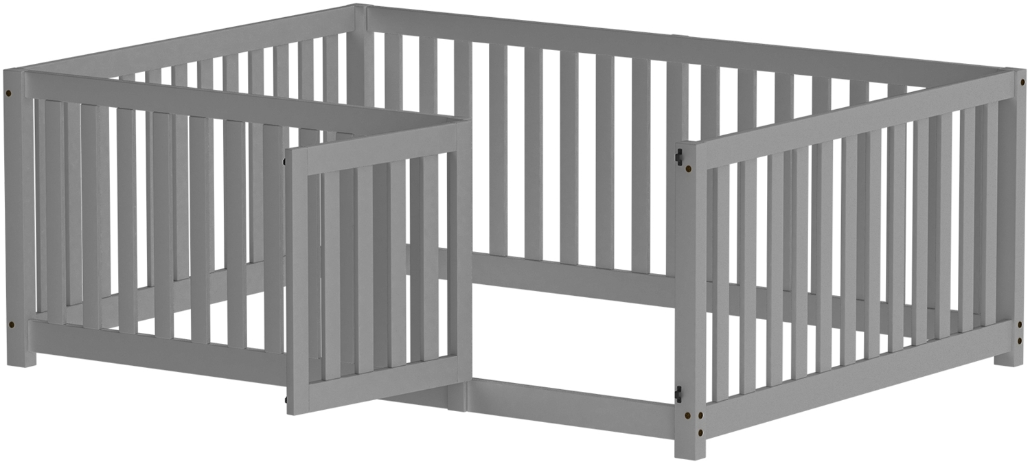 ComfortXL Kinderbett-O3061, Massivholz, Grau, 204x147x60cm Bild 1