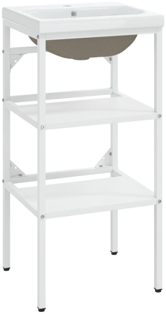 vidaXL Badezimmer-Waschtischgestell mit Waschbecken Weiß Eisen 3101373 Bild 1