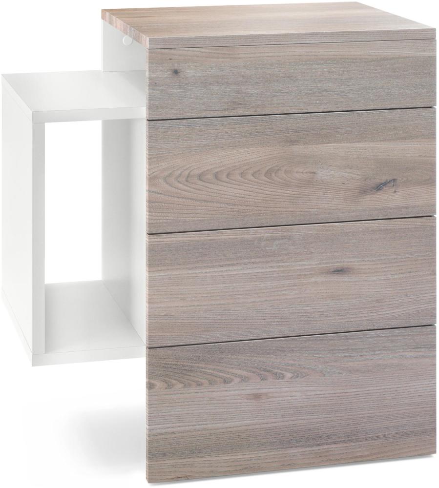 Vladon Nachttisch Queens, Nachttischschrank mit 2 Schubladen und 1 seitlichem Fach zur Wandmontage, Weiß matt/Eiche Nordic (60 x 63 x 36 cm) Bild 1