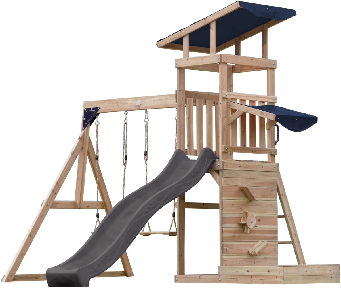 AXI Malik Spielturm aus Holz mit 2 Schaukeln XXL Spielhaus / Spielplatz für Kinder mit Sandkasten, Spielwand & Rutsche in Grau | Braun, Grau | Holz | 336 cm Bild 1