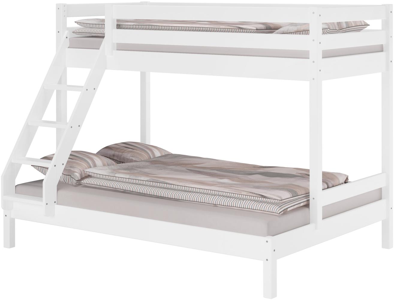 Doppel-Etagenbett 140x200 und 90x200 Erwachsenen-Stockbett Kiefer Massivholz weiß V-60.18W-09-14ohne Zubehör Bild 1