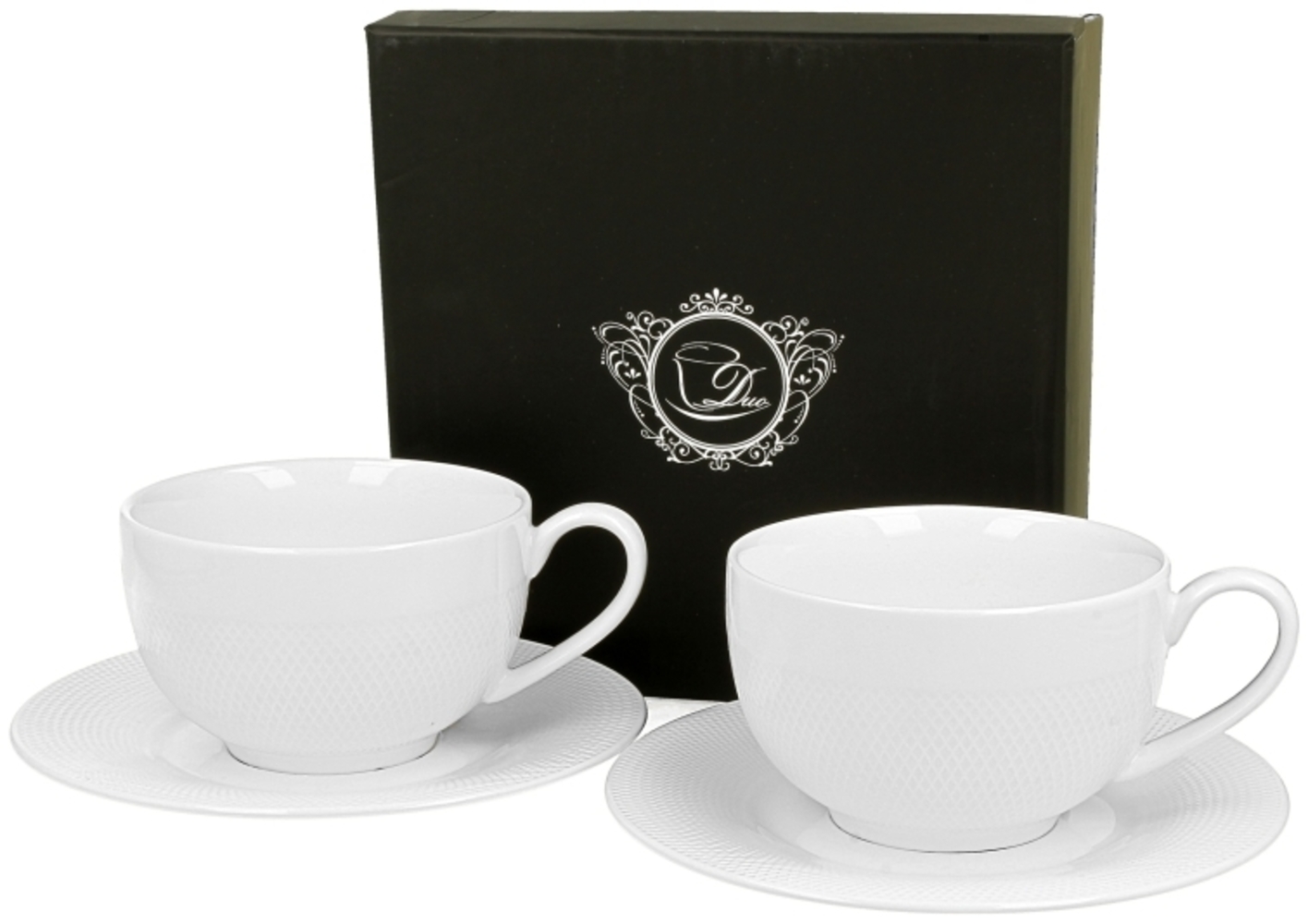 DUO WHITE COLLECTION 2er Set Tasse DIAMOND 250 ml mit Untertasse New Bone China Porzellan Bild 1