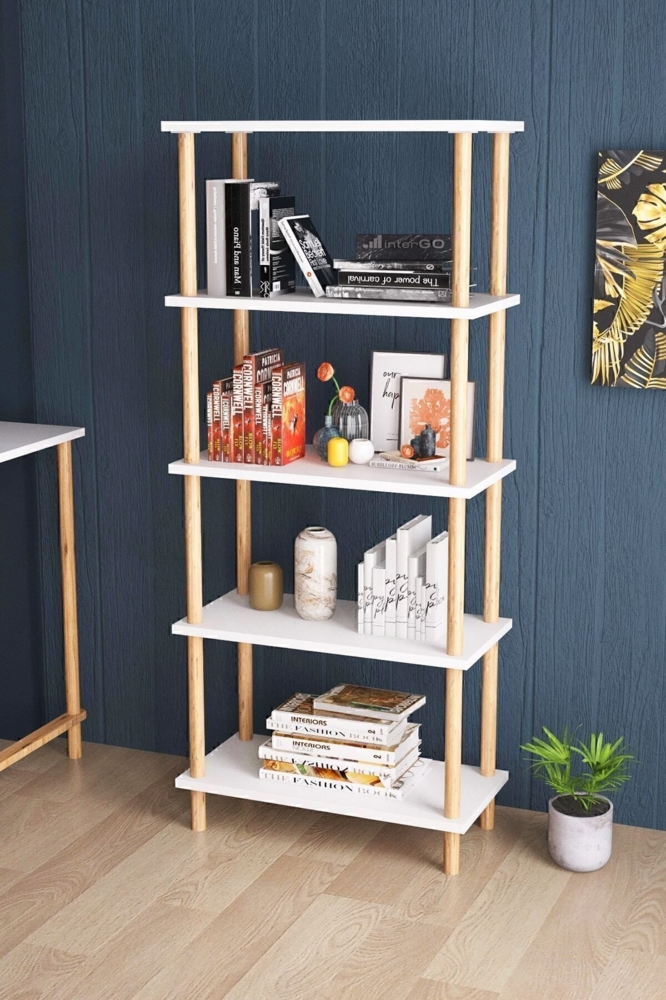Bücherregal mit 5 Böden 45 x 30 x 138.5 cm Spanplatte Weiß 89866660 [en. casa] Bild 1