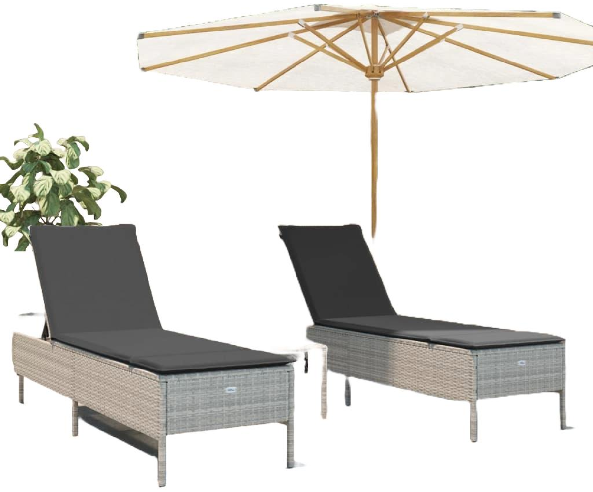 Sonnenliegen mit Auflagen 2 Stück Poly Rattan Grau Bild 1