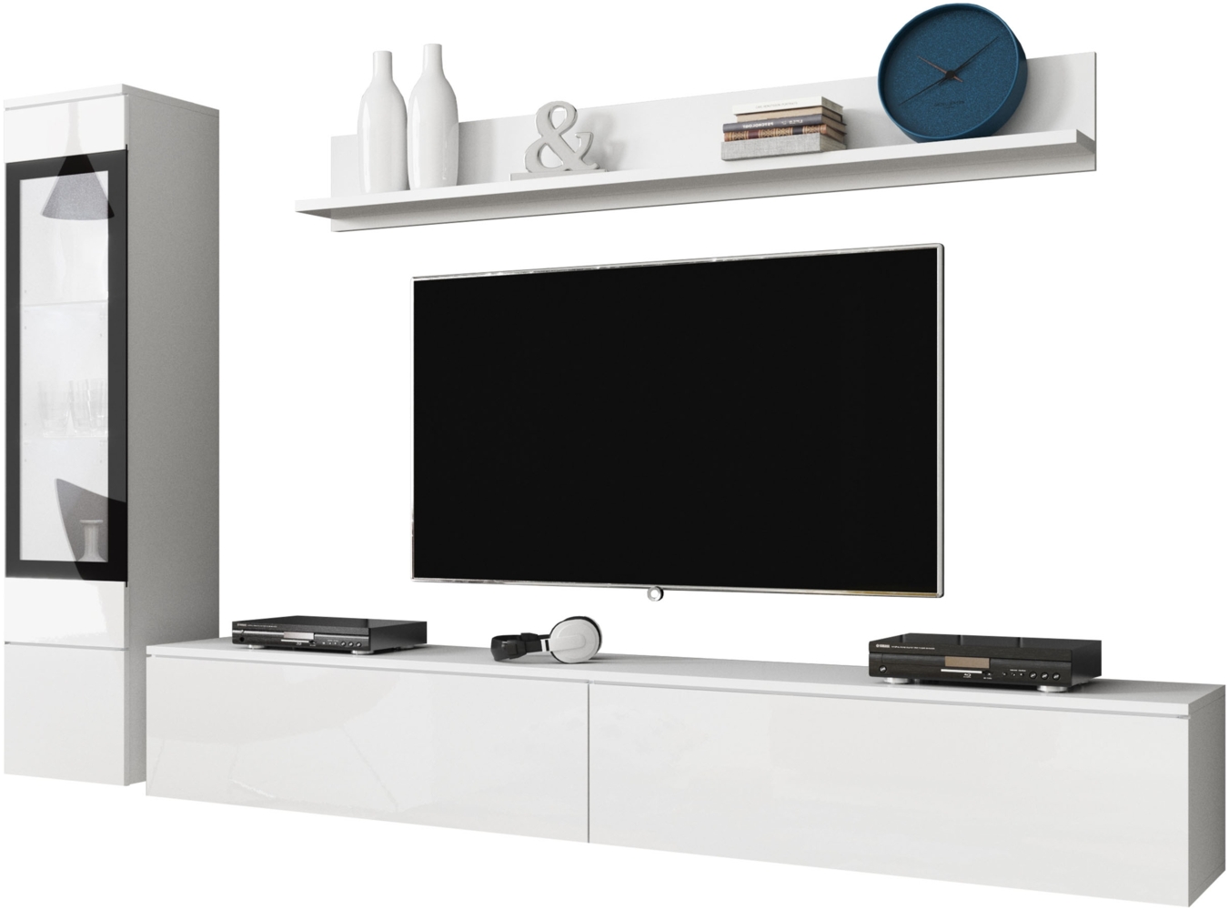 Wohnwand Doppo I (Farbe: Weiß / Weiß Hochglanz, ohne Beleuchtung) Bild 1