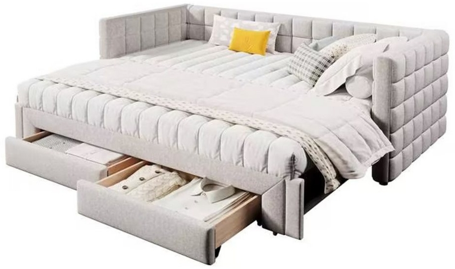 OKWISH Daybett Tagesbett,Sofabett,mit 2 Schubladen (Luxuriöses Samt-Tagbett 90x200 cm mit quadratischer Rückenlehne, ausziehbar auf 180 cm, 2 Schubladen für Stauraum), ohne Matratze Bild 1