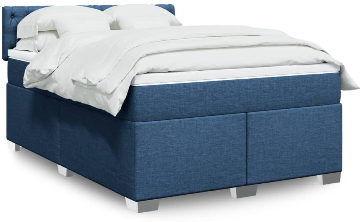 vidaXL Boxspringbett mit Matratze Blau 160x200 cm Stoff 3288252 Bild 1