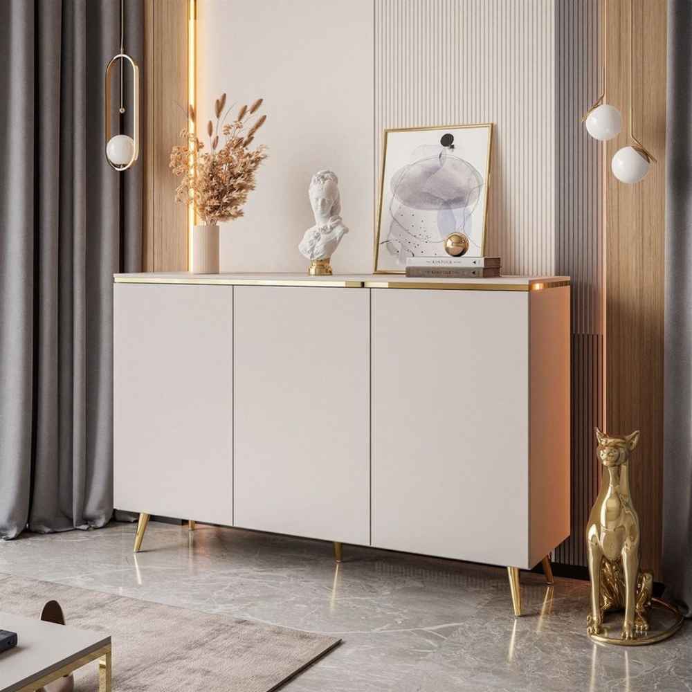 ALLHOUSE24 Kommode LAURA 140 cm Breite KASCHMIR Sideboard Dreitürige Kommode GOLD Bild 1