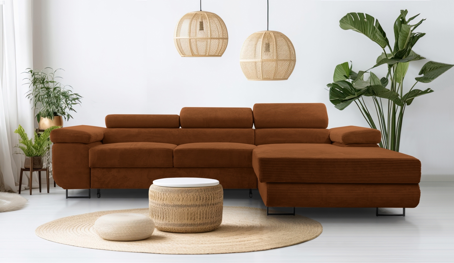 AX LIVING Cord Couch L Form – Arborio R Wohnlandschaft 280 cm in Ziegelrot Bild 1