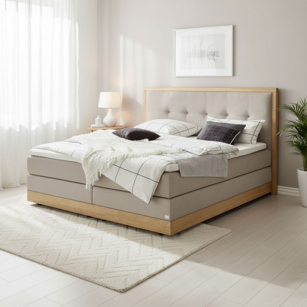 Alba Boxspringbett braun Eiche Massivholz 206cm x 208cm x 125cm Bild 1