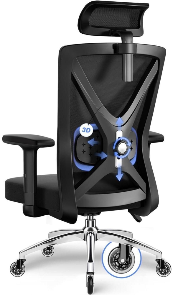 Ergonomischer Bürostuhl mit Verstellbaren Armlehnen und Lendenstütze Bild 1