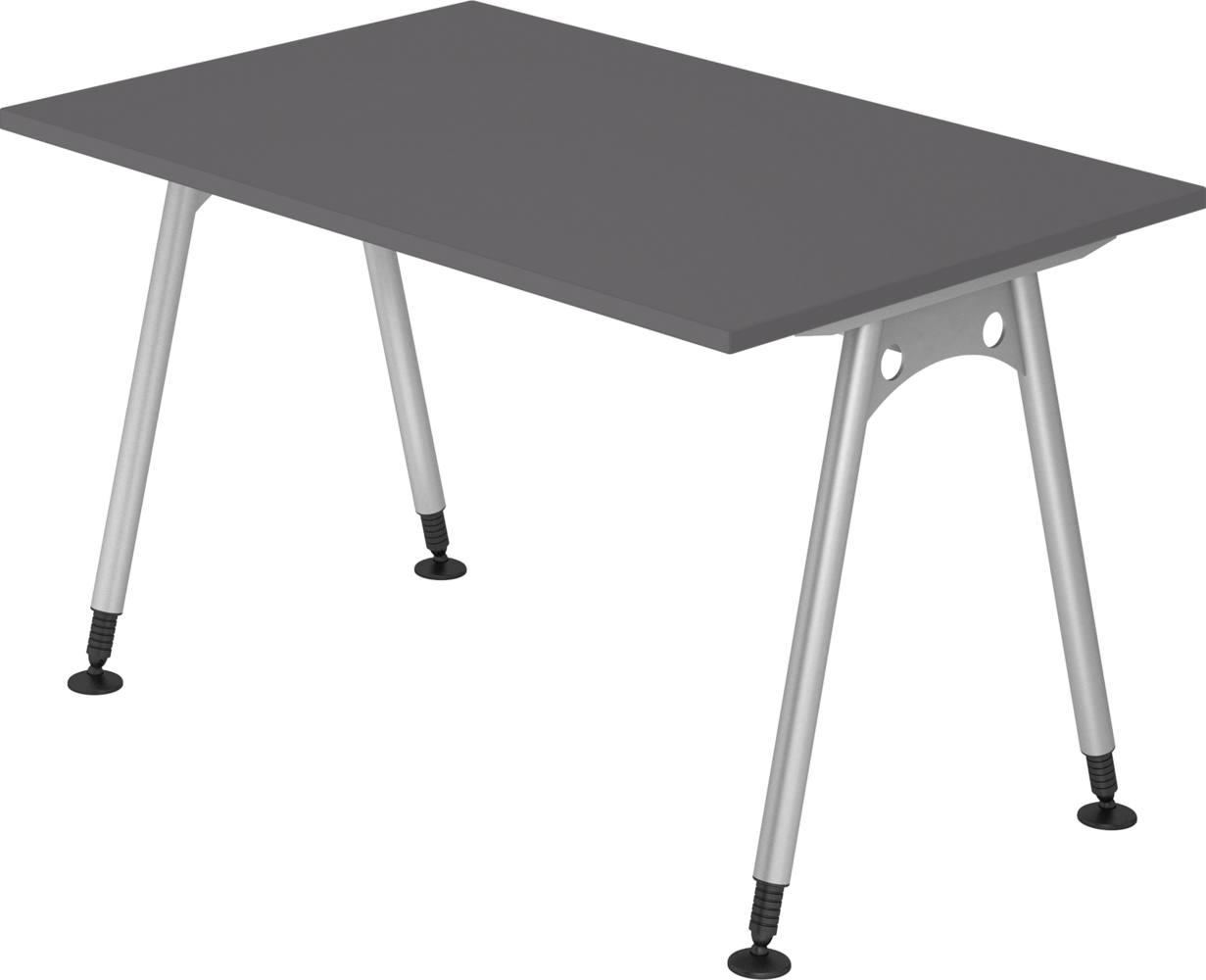 bümö manuell höhenverstellbarer Schreibtisch 120x80 cm in graphit - PC Tisch höhenverstellbar & klein, höhenverstellbarer Tisch Büro, kleiner Computertisch verstellbar, A-Serie, AS-12-G Bild 1