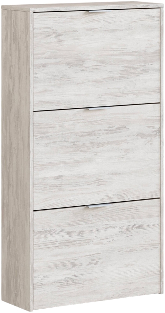 Dmora Asca Schuhregal, Schuhschrank mit 3 Falttüren, Schrank mit doppelter Kapazität für bis zu 18 Paar Schuhe, 60x22h113 cm, Weiß Bild 1