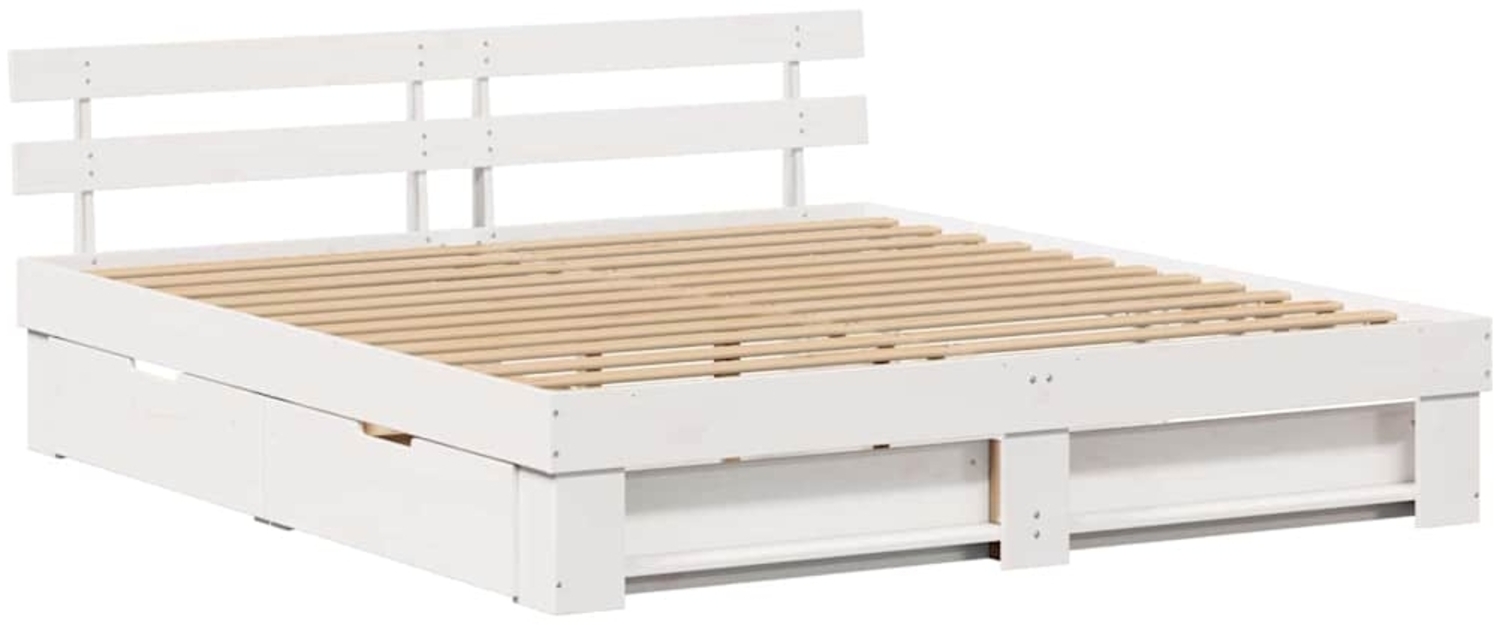 vidaXL Bettrahmen mit Kopfteil Weiß 180 x 200 cm Massives Kiefernholz 3382266 Bild 1