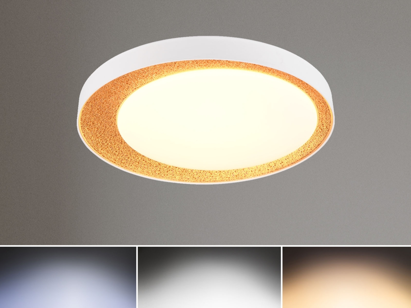 LED Deckenleuchte ALETA Weiß Gold mit Fernbedienung dimmbar & Tageslicht, Ø 45cm Bild 1