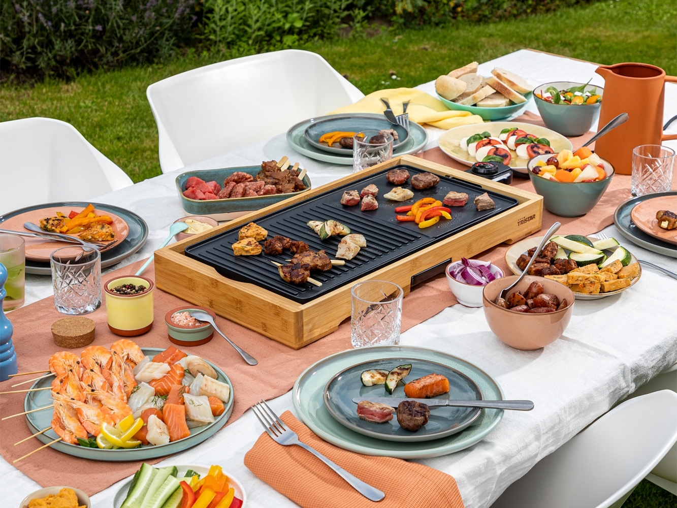 Tristar Elektrogrill XL, Bambus natur, 49x27 cm, 2000 W Bild 1