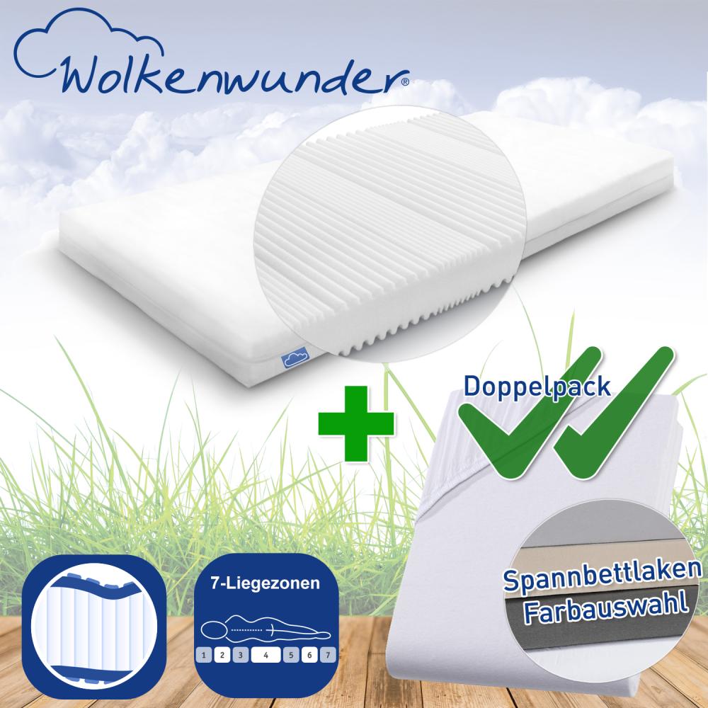 Wolkenwunder Multi Matratze und 2x Spannbetttuch (hellgrau) 90x200 cm Bild 1
