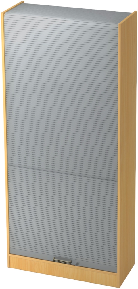 bümö Rollladenschrank in Buche/Silber mit Streifengriff - Vertikal Jalousieschrank 90 cm breit, Aktenschrank abschließbar, Büroschrank für Ordner & Co, SET90-6-S-SG Bild 1