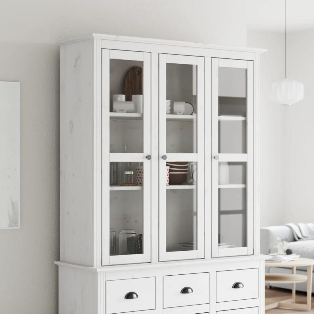 vidaXL Vitrinenschrank mit Glastüren BODO Weiß Massivholz Kiefer 355077 Bild 1