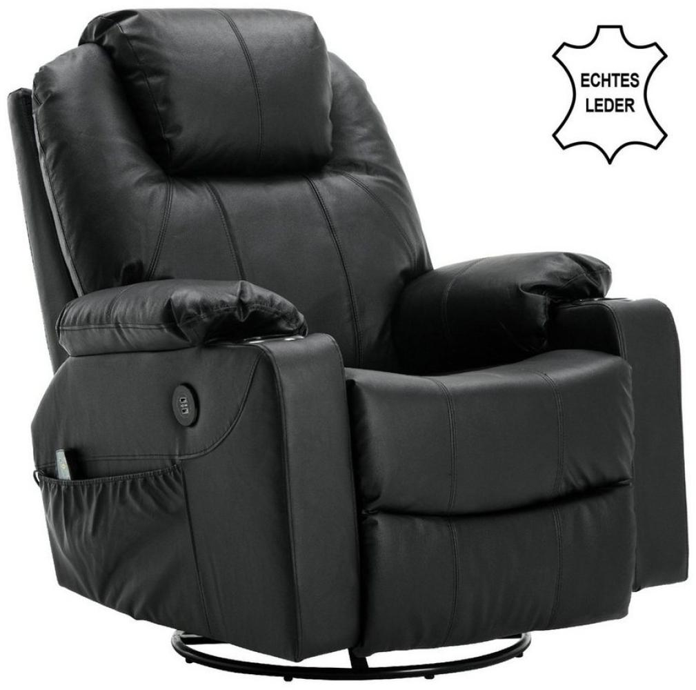 MCombo Relaxsessel MCombo Leder Massagesessel Relaxsessel 7050, manuell, mit Heizung, 360° drehbar und schwenkbar, Leder, Schwarz Bild 1