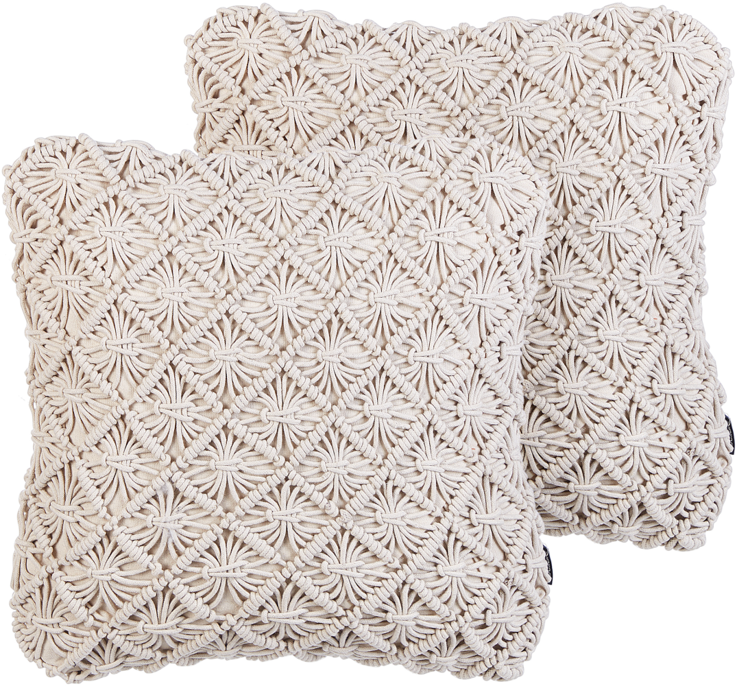 Kissen 2er Set KIZKALESI Baumwolle 45 x 45 cm Kein Muster Makramee Helles Beige Bild 1