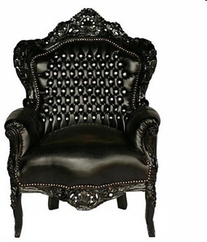 Casa Padrino Barock Sessel King Schwarz / Schwarz Lederoptik mit Glitzersteinen - Luxus Barock Sessel Bild 1