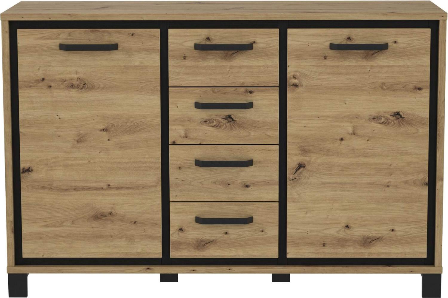 FORTE Trondheim Kommode, Holzwerkstoff, Schwarz/Braun, 138,4 x 91,2 x 41,5 cm Bild 1