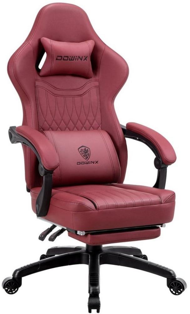 Dowinx Gaming-Stuhl Mit Federkissen, Massage-Lendenwirbelstütze Fußstütze, Rennspielsessel, Ergonomisches Design, PU-Leder, Rot Bild 1