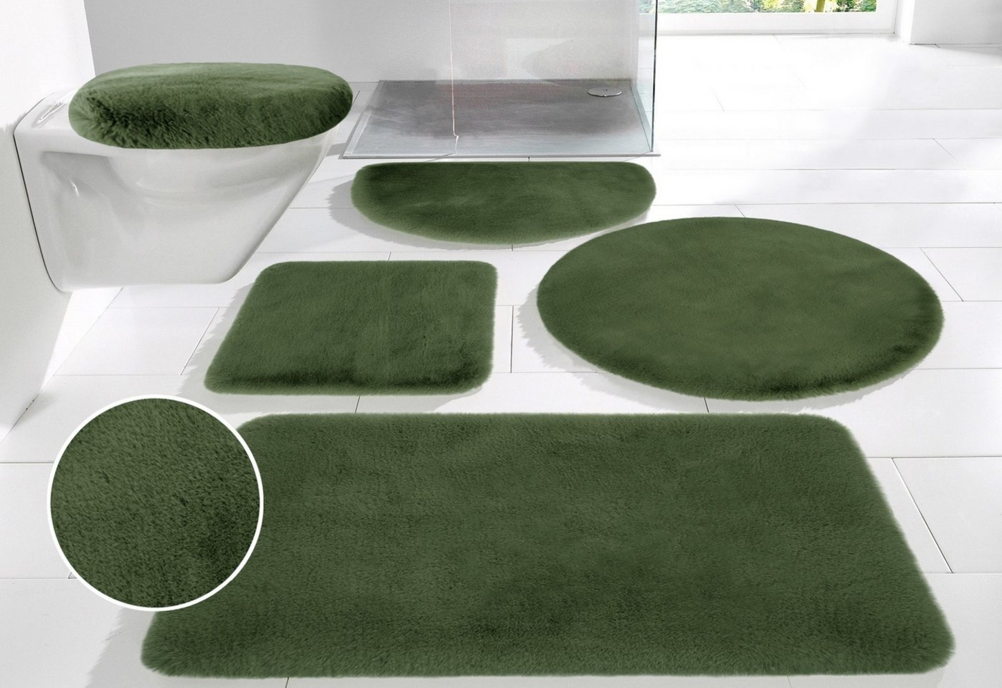 my home Badematte Rabbit Badematten, Badvorleger, Badezimmer Teppich, Höhe 30 mm, rutschhemmend beschichtet, fußbodenheizungsgeeignet, schnell trocknend, strapazierfähig, Polyester, rechteckig, 3-tlg. Stand-WC Set, Kaninchenfell-Haptik, Badteppich, rec... Bild 1