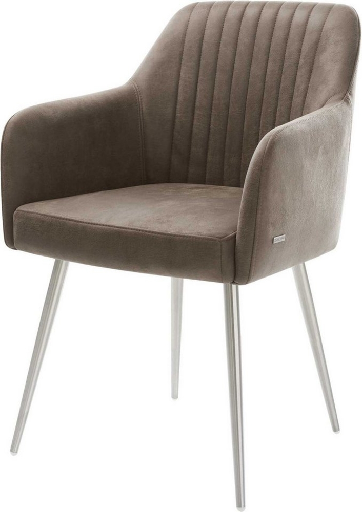 Esszimmerstuhl Greg-Flex Mikrofaser Taupe Vintage 4-Fuß konisch Edelstahl Taschenfederkern Bild 1