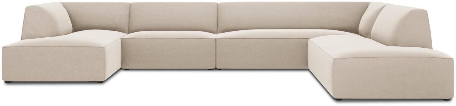 Micadoni 7-Sitzer Samtstoff Panorama Ecke rechts Sofa Ruby | Bezug Beige | Beinfarbe Black Plastic Bild 1