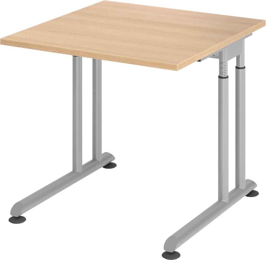 bümö höhenverstellbarer Schreibtisch Z-Serie 80x80 cm in Eiche, Gestell in Silber - PC Tisch klein für's Büro manuell höhenverstellbar, Computertisch verstellbar, ZS-08-E-S Bild 1