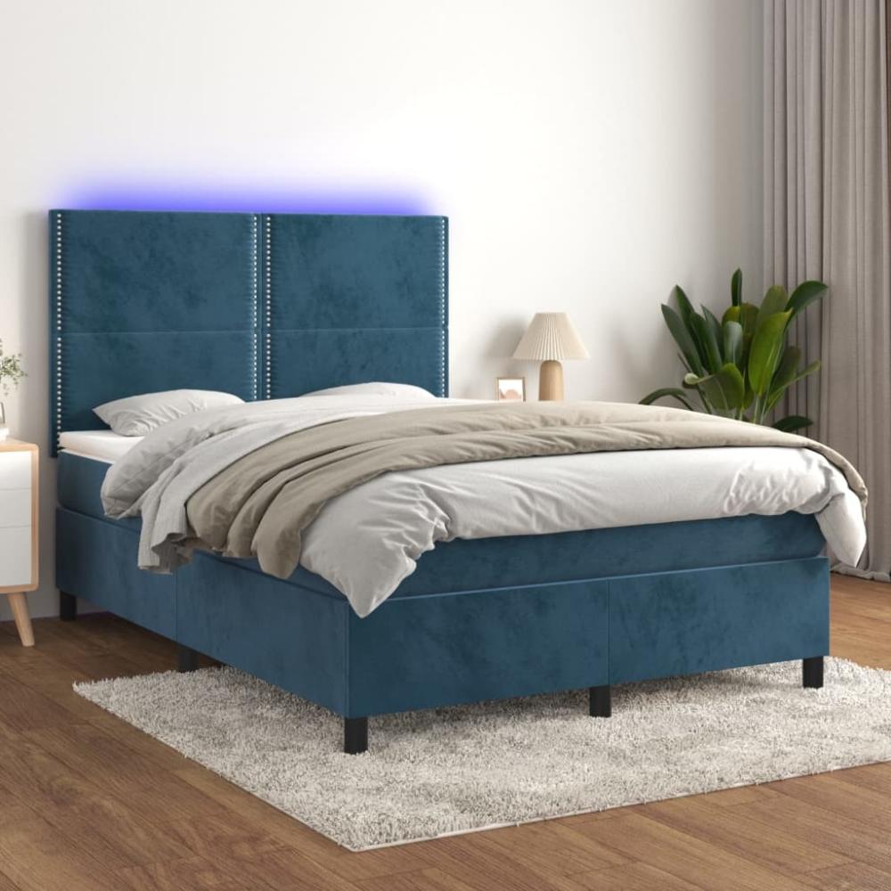 vidaXL Boxspringbett mit Matratze & LED Dunkelblau 140x190 cm Samt 3136063 Bild 1