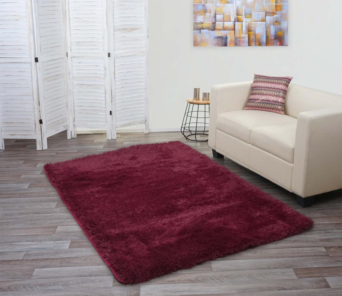 Teppich HWC-F69, Shaggy Läufer Hochflor Langflor, Stoff/Textil flauschig weich 200x140cm ~ weinrot Bild 1