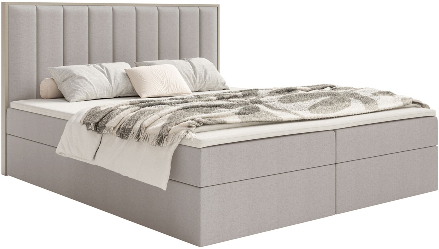 Selsey 'Togents' Boxspringbett 160x200 mit Stauraum und Topper, hydrophobe Chenille, graubeige Bild 1