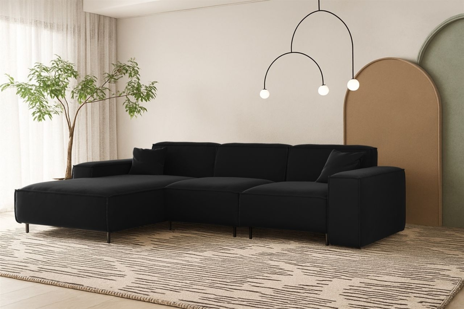 Ecksofa Designersofa GLORIA in Stoff Tiffani Schwarz Ottomane Links Bild 1