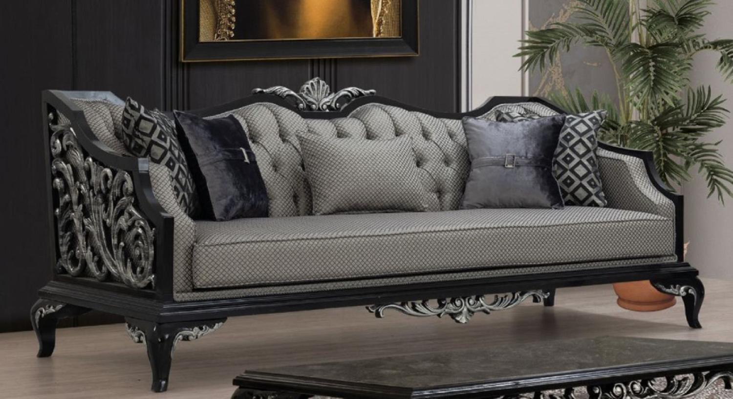 Casa Padrino Luxus Barock Sofa Silber / Schwarz - Wohnzimmer Sofa im Barockstil - Barock Wohnzimmer Möbel Bild 1