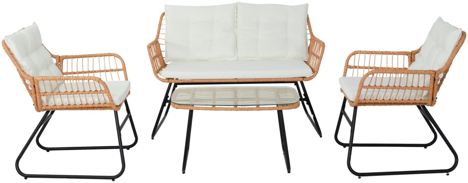 SVITA Balkonmöbel-Set Polyrattan Sitzgruppe Outdoor 4-tlg. Gartenlounge Natur Bild 1