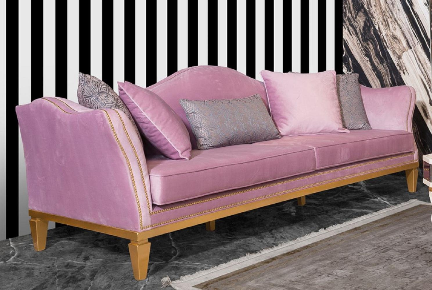 Casa Padrino Luxus Barock Sofa Rosa / Gold - Elegantes Barockstil Wohnzimmer Sofa - Handgefertigte Barock Wohnzimmer Möbel Bild 1