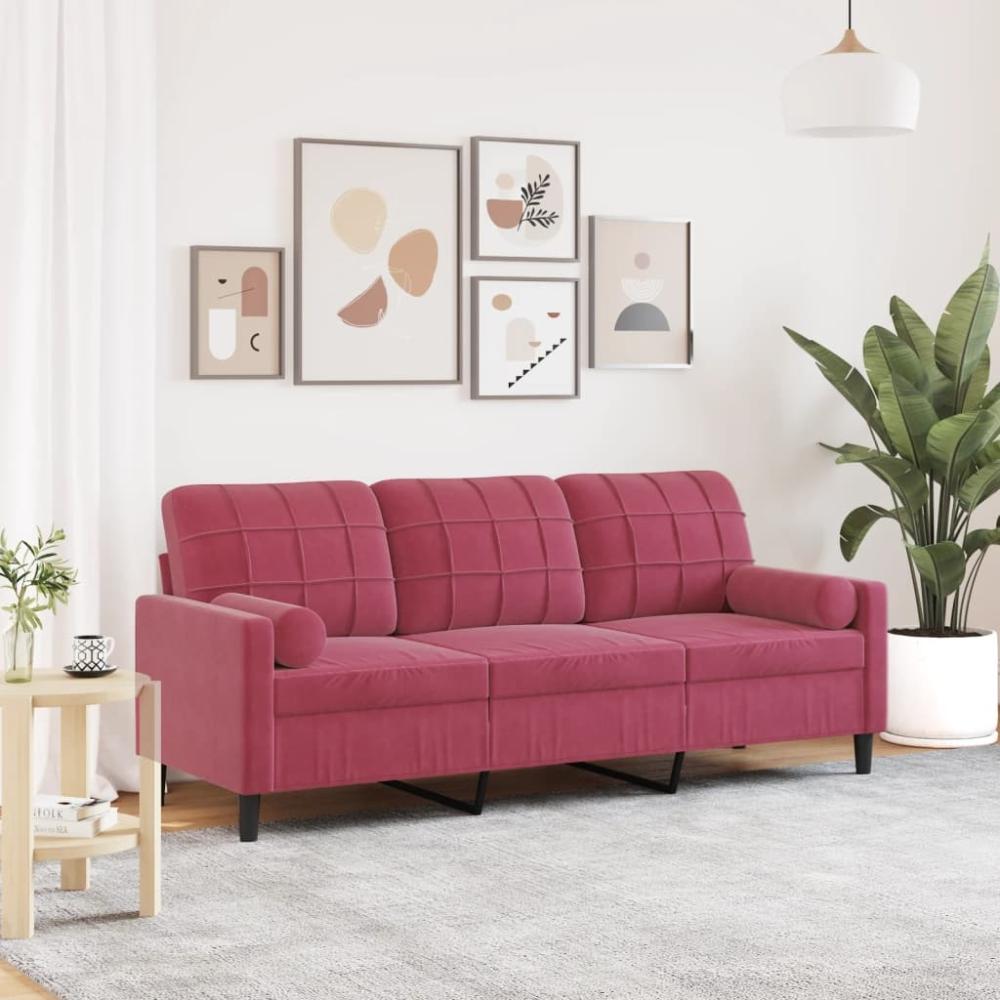 vidaXL 3-Sitzer-Sofa mit Zierkissen Weinrot 180 cm Samt 3278233 Bild 1