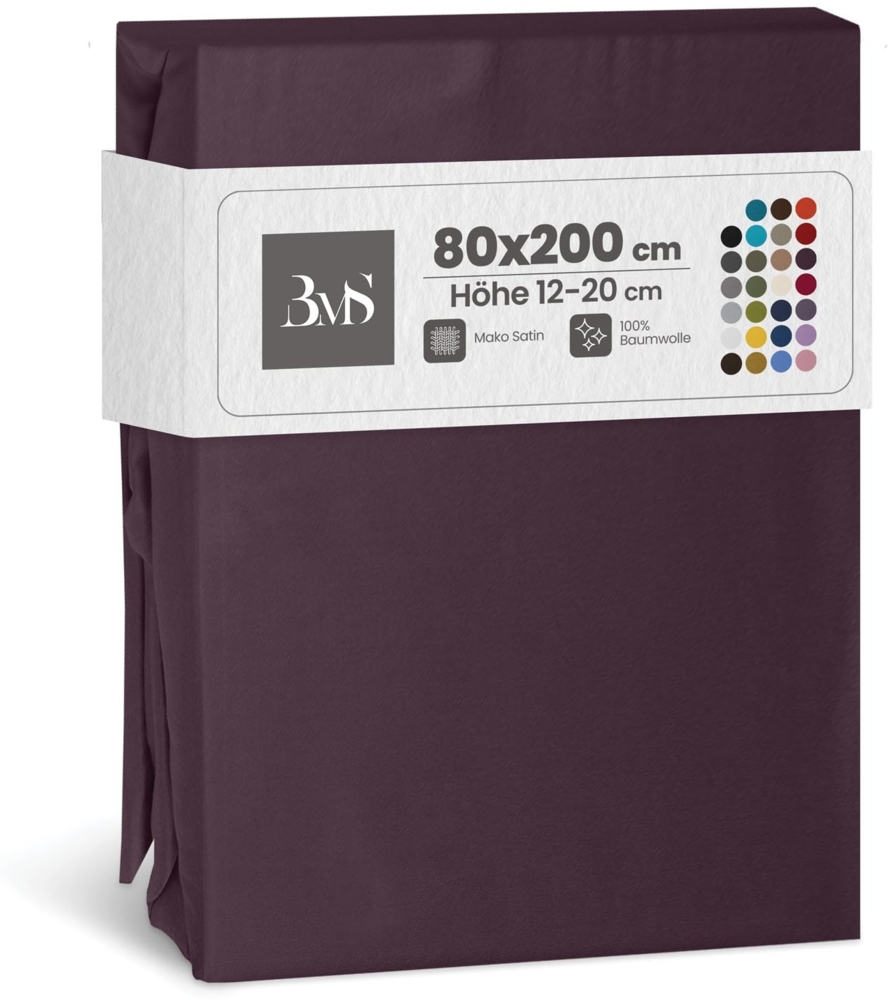 Bettwaesche-mit-Stil Mako-Satin Spannbettlaken brombeer 80x200cm Bild 1