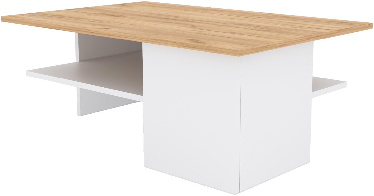 Domando Couchtisch Tropea Modern für Wohnzimmer Breite 90cm, große Ablage, farblich abgesetzte Tischplatte in Weiß Matt und Eiche Gold Bild 1