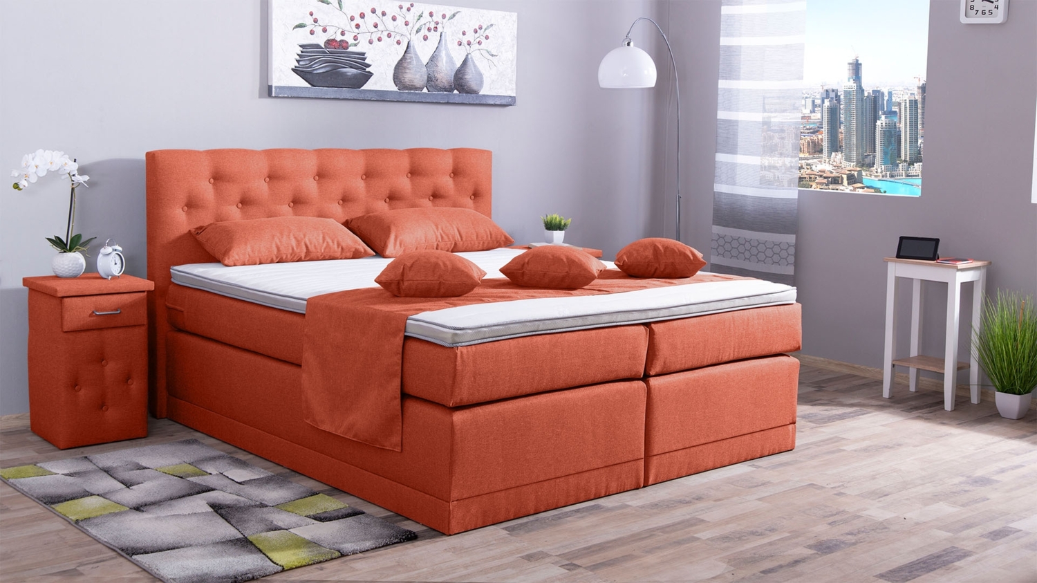 Meisterbetten Boxspringbett Babo 180x200 in WT-Terrakotta, Matratzenbezug Nano, Komfortschaum-Topper Bild 1