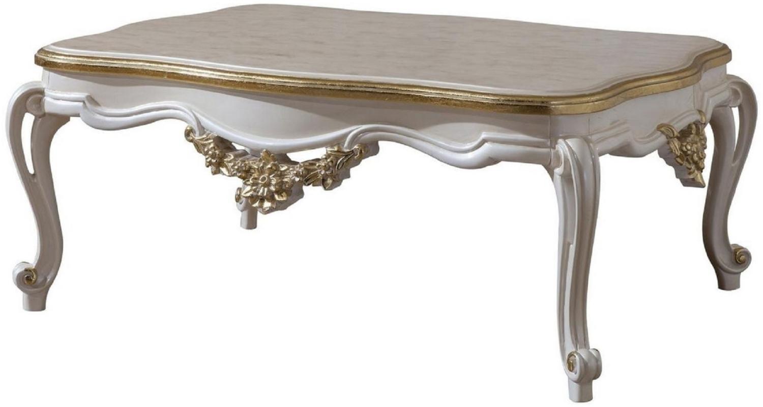 Casa Padrino Luxus Barock Couchtisch Weiß / Gold 130 x 90 x H. 47 cm - Prunkvoller Massivholz Wohnzimmertisch im Barockstil - Barock Möbel Bild 1