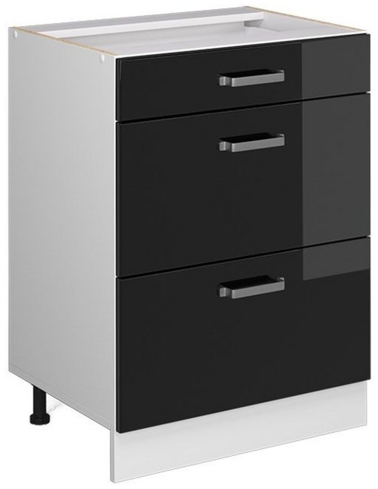 Vicco Küchenunterschrank R-Line, Schwarz Hochglanz/Weiß, 60 cm mit Schubladen, ohne Arbeitsplatte Bild 1