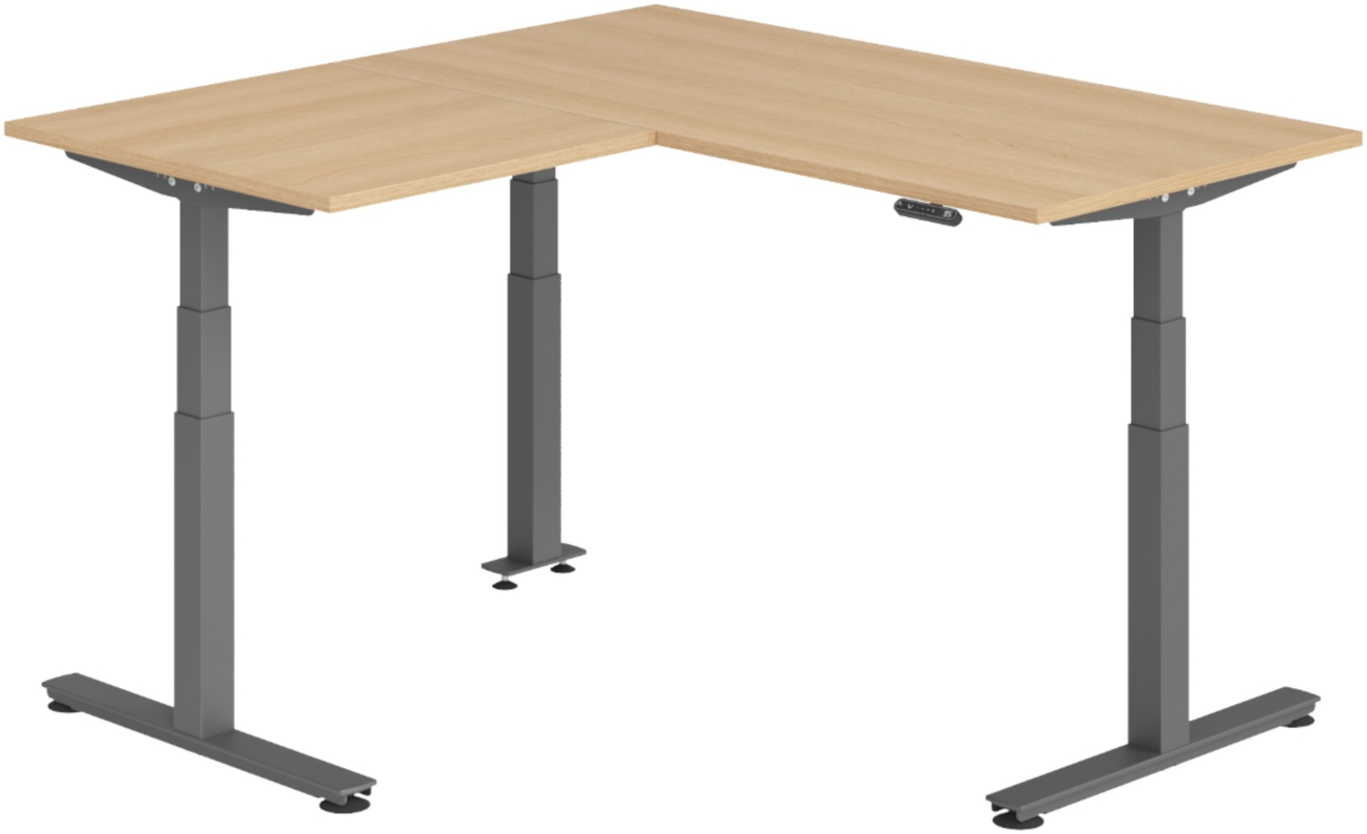bümö Eckschreibtisch elektrisch höhenverstellbar L-Form: 160 x 160 cm in Eiche, Gestell graphit - Stehschreibtisch mit Memory-Steuerung, elektrischer XXL Schreibtisch für die Ecke, XDSMW-1608-E-G Bild 1