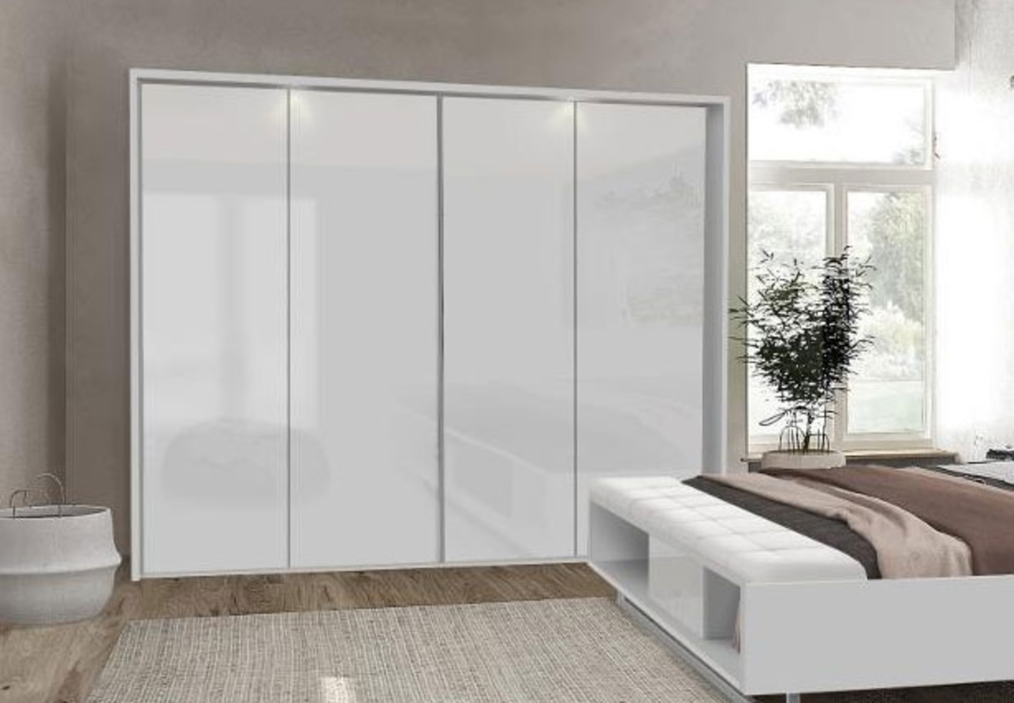 Schwebetürenschrank Kleiderschrank 270cm weiß hochglanz Modern Bild 1