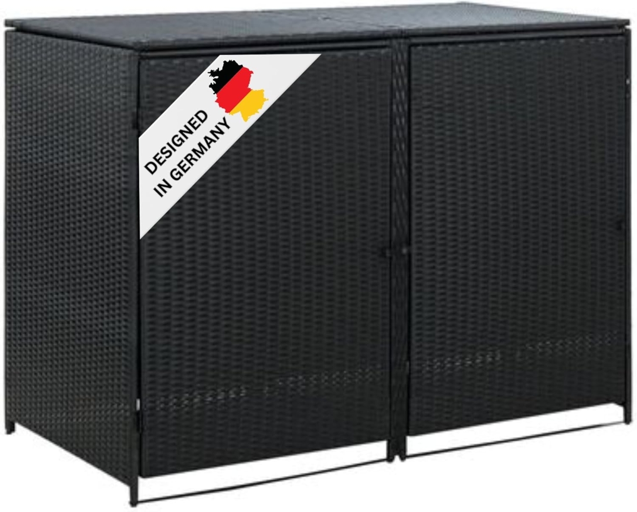 DEUKE 2er Mülltonnenbox TRIE aus Rattan 111 x 148 x 80 cm Schwarz Mülltonnenverkleidung für 2 Tonnen Müllbox aus Rattan Mülltonnenschutz Mülltonnendach Bild 1